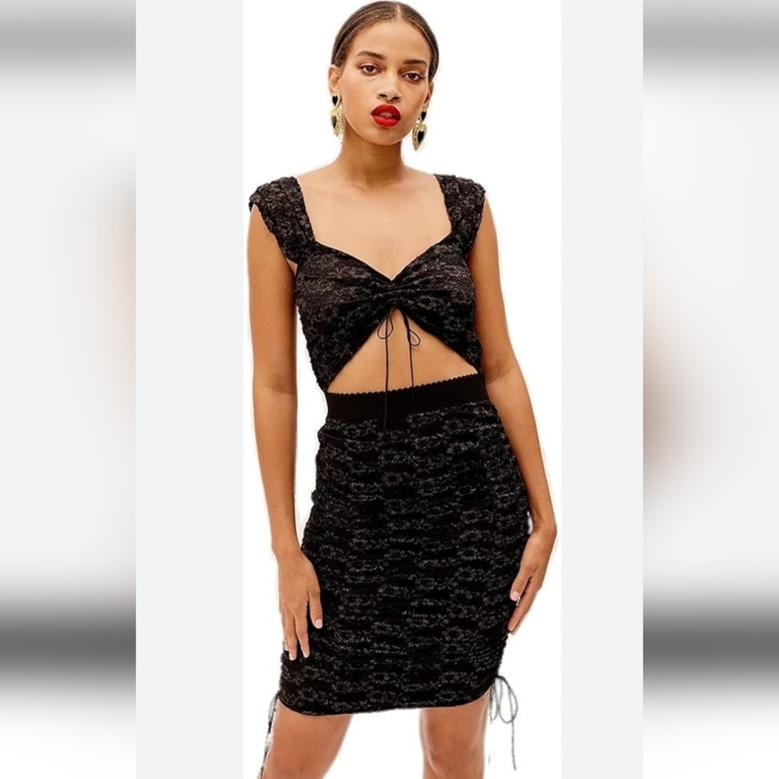 For Love And Lemons Joanna Midi Dress Black Metallic Size Xs Cutout Nwt Lace